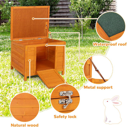 COZIWOW 24inches Wooden Catio Outdoor Cat House Small Animal House，Rabbit Hutch Indoor，Stable Weatherproof Bunny Cage Pet Shelter for Small Cat Dog Rabbit Guinea Pig(Orange)