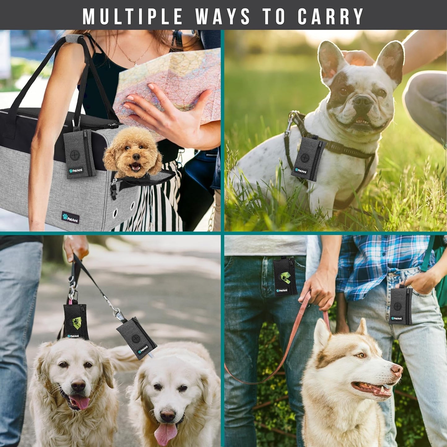 PetAmi Dog Poop Bag Holder for Leash, Dog Waste Bag Dispenser with Clip, Treat Pouch, Walking & Camping Accessory with Trash Bag Roll, Gray 1 Pack