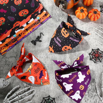 Abbylike 50 Pcs Halloween Dog Bandanas Bulk Pumpkin Bandanas for Dogs Triangle Kerchief Bibs Scarf Set for Pet Halloween Costume Photo Props Accessories Pet Shops, 25 Styles (25.6 x 17.7 x 17.7")