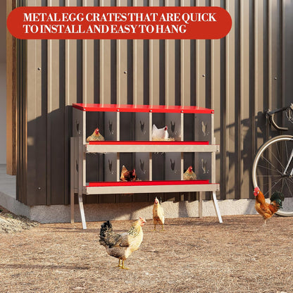 8 Hole Chicken Nesting Box with Roll Out Egg Tray, Rustproof & Ventilated Chicken Laying Boxes for Hens, Chickens, Ducks | Easy-Clean Poultry Coop Accessories, Red with Stand