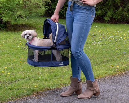 Pet Gear No-Zip View 360 Pet Safety Carrier & Car Seat for Small Dogs & Cats Push Button Entry, View 360 20-inch, Navy - Pawvie