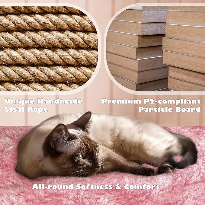 Yaheetech 54in Cat Tree Tower, Multi-Level Cat Tree for Indoor Cats with Scratching Posts, Dangling Balls Cat Play House, Pink