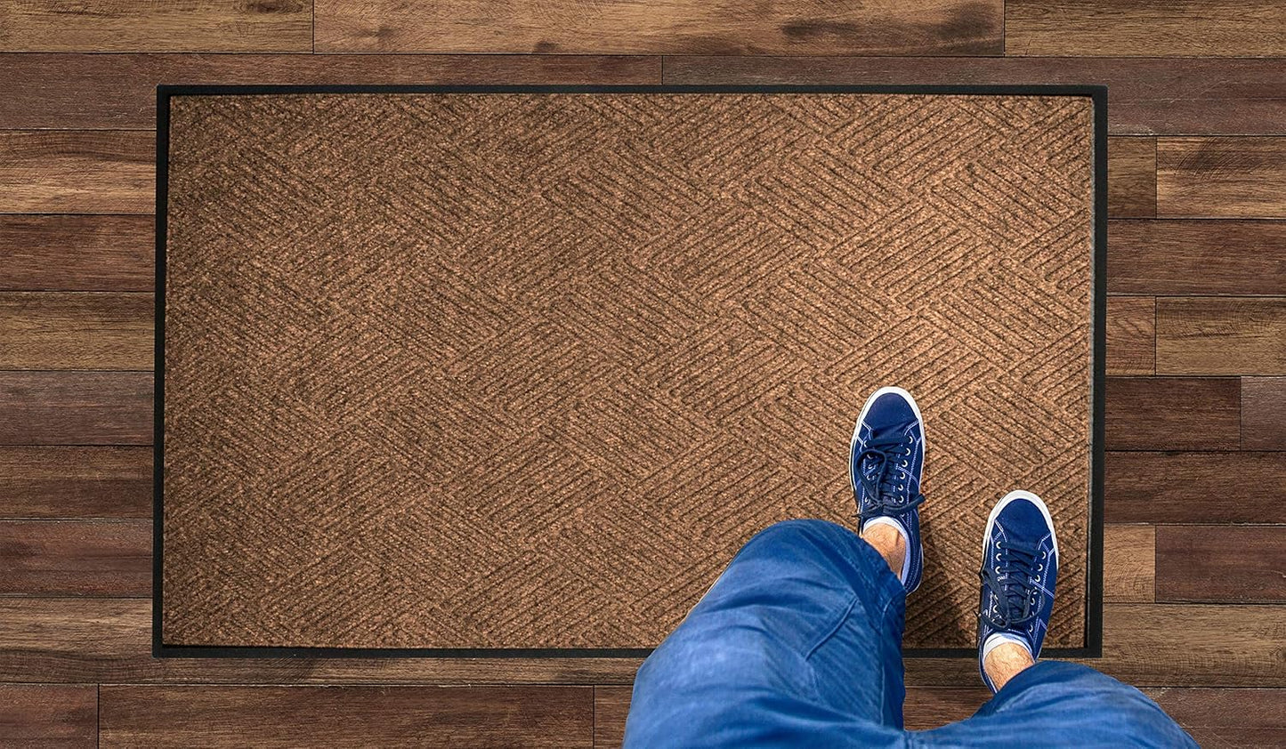WaterHog Diamond | Commercial-Grade Entrance Mat with Rubber Border – Indoor/Outdoor, Quick Drying, Stain Resistant Door Mat (Medium Brown, 3' x 6')