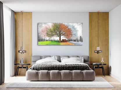 Jiuqinghua Canvas Prints Wall Art Decor Large Four Seasons Tree Picture 1 Panel Spring Summer Autumn Winter Tree Painting Artwork for Dining Room Kitchen Home Decor Stretched and Framed Ready to Hang