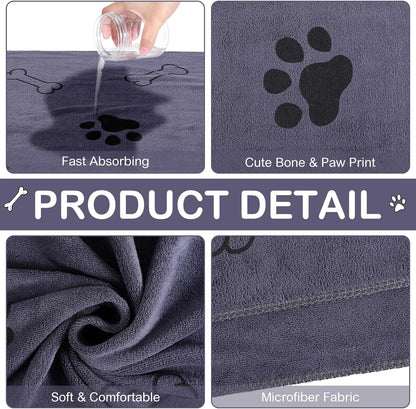 Chumia 8 Pcs Dog Towels for Drying Dogs Cats Pet Towels Bulk Puppy Microfiber Quick Drying Paw Bath Bathing Supplies Absorbent for Medium Pets(Gray,55 x 28 Inch)
