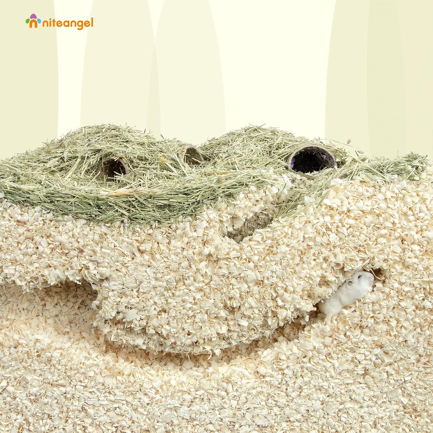 Niteangel Aspen Shaving Hamster Beddings for Syrian Dwarf Hamster Gerbil Mice Degu Rat Rabbit Bunny Guinea Pig Chinchilla Hedgehog or Other Small Pets (65L - 4mm) - Pawvie