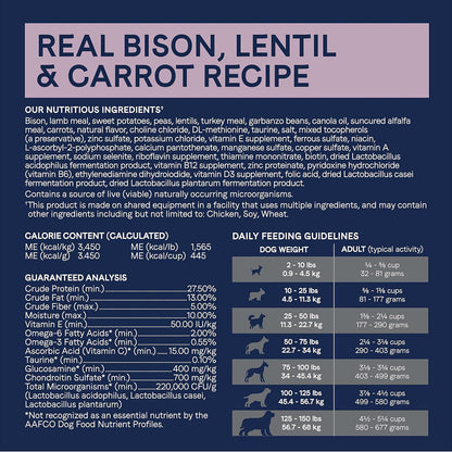 Canidae Pure Limited Ingredient Premium Adult Dry Dog Food, Real Bison, Lentil & Carrot Recipe, 10 lbs, Grain Free