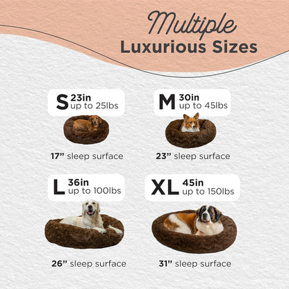 Best Friends by Sheri Original Calming Donut Dog and Cat Bed, Lux Faux Fur, Dark Brown, (30in x 30in) - Anxiety Relief for Pets Up to 45 lbs