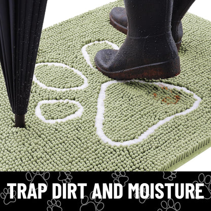 Smiry Dog Door Mat for Muddy Paws, Absorbent Dirt Trapper Non Slip Quick Dry Washable Chenille Mat for Mud Dogs, Entry Rug for Indoor and Outdoor (30x20 Inches, Sage Green)