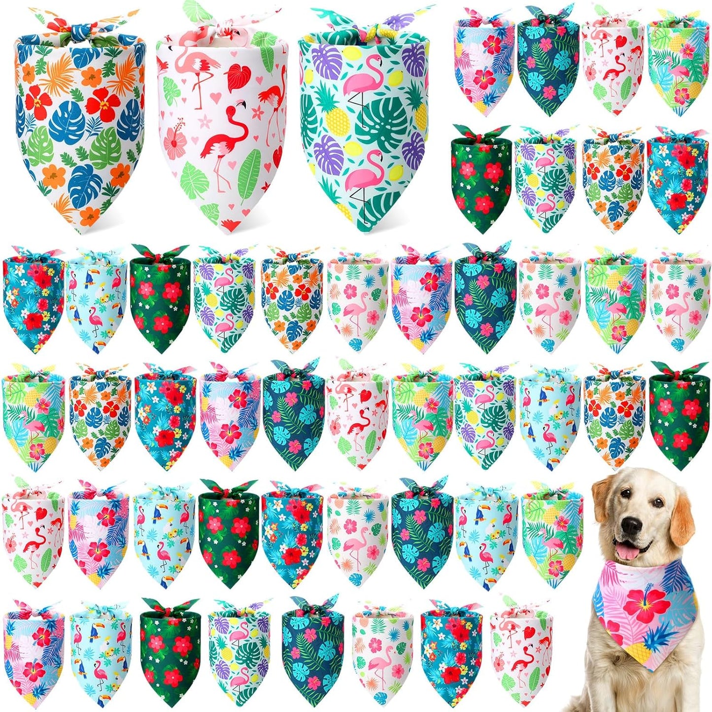 Weewooday 50 Pcs Hawaiian Dog Bandanas Bulk for Dogs Soft Bibs Adjustable Triangle Pet Bandana for Small Medium Large Costume(Hawaii Pattern, 31.5 x 21.7 X21.7 Inch)