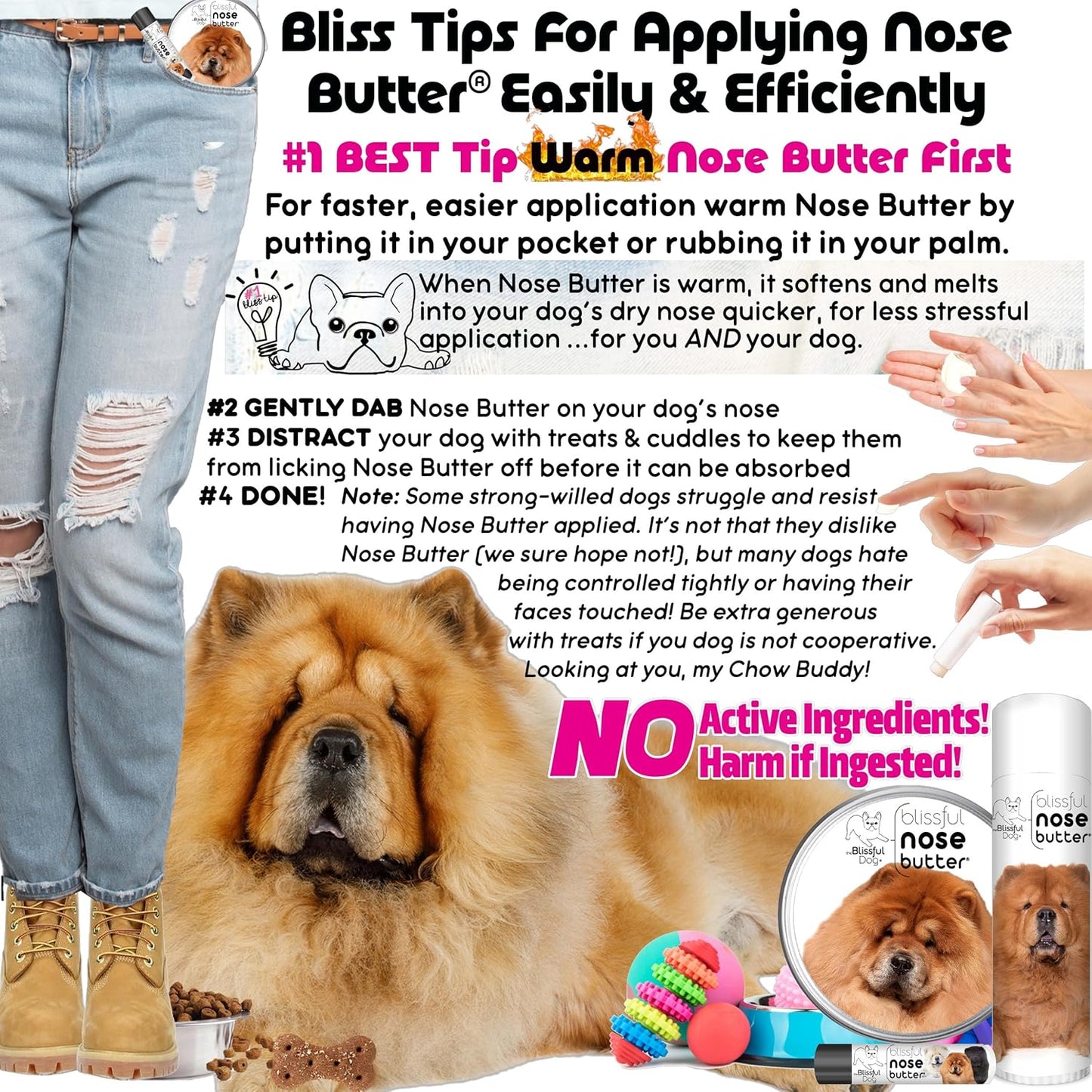 The Blissful Dog Chow Nose Butter for Dry, Cracked Skin, Lick-Safe Dog Nose Balm with Moisturizing Shea Butter, Almond, Olive, and Essential Oils, Pet Supplies, Uncented, 0.50 oz.