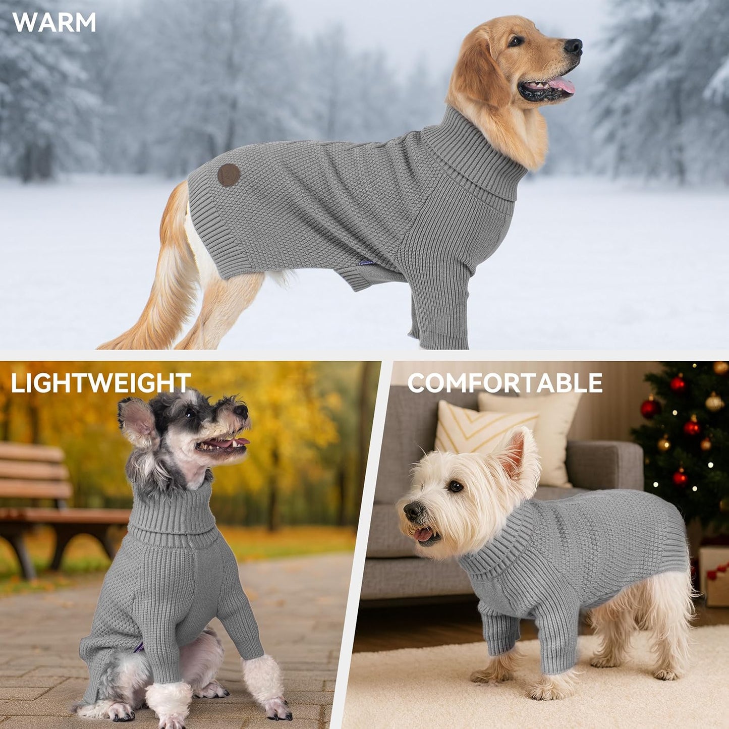 cyeollo 4XL Dog Sweater,Knitwear Pullover Sweaters Turtleneck Fall Winter Dog Clothes Sweaters for Large Dogs Male, Grey XXXXL