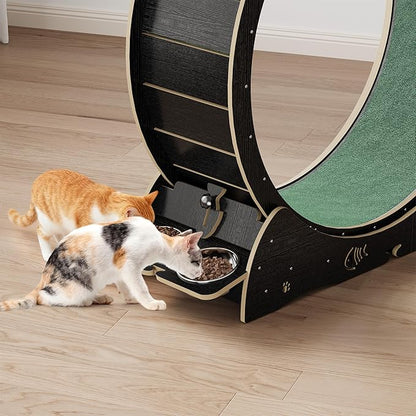 55" Multi-Cat Exercise Wheel with 3-Level Jumper & Scratching Pad - Silent TPE Spinner Activity Center with Rest Area to Prevent Boredom and Obesity in Indoor Cats