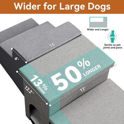 Dog Stairs 18" H, 3-Step Wider Dog Steps for High Beds Couch, Folding Storage Pet Stairs Gift for Small/Medium/Large Old Dogs Cats, Ramp for Climbing Car Up to 200 lbs, (Gray, with Condo)