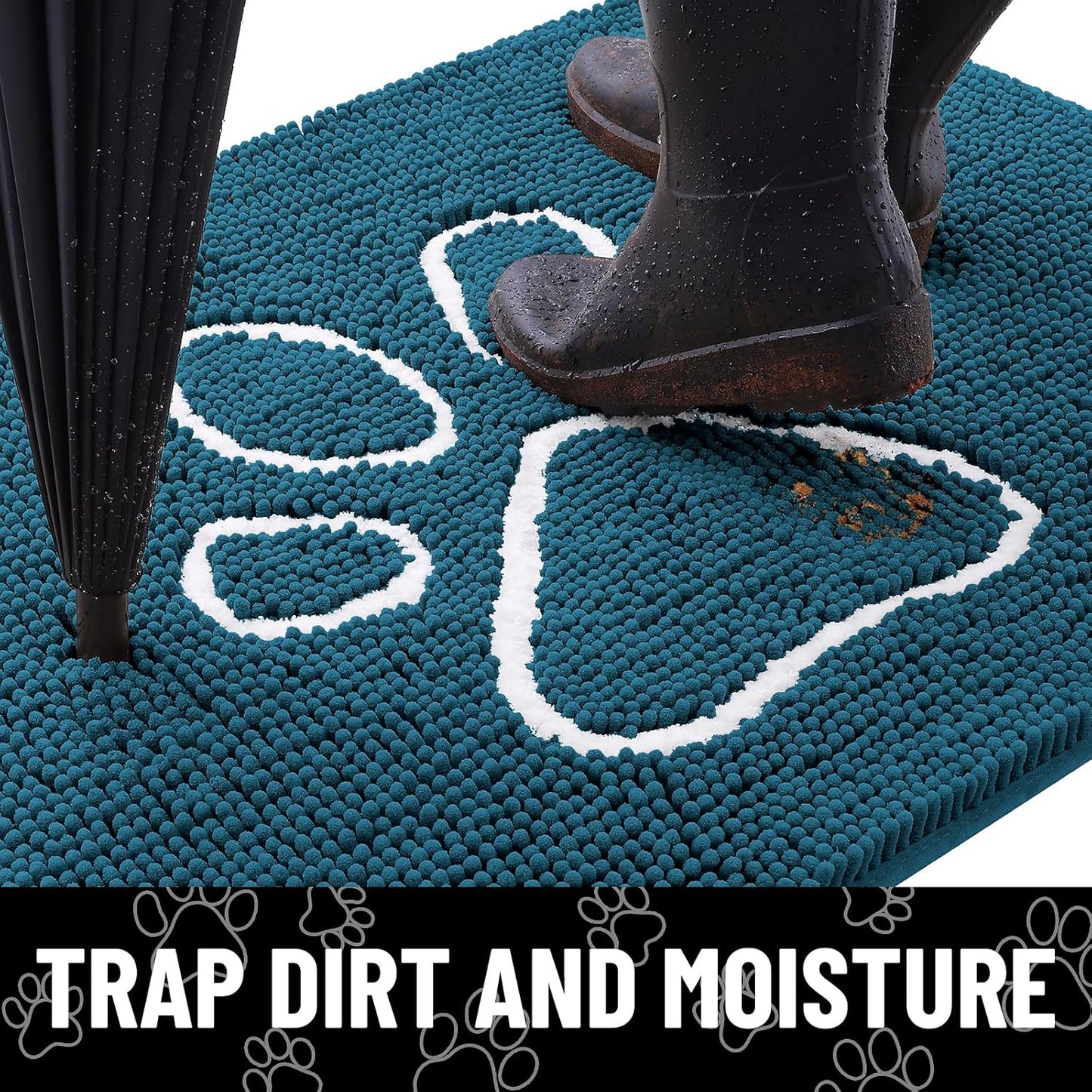 Smiry Dog Door Mat for Muddy Paws, Absorbent Dirt Trapper Non Slip Quick Dry Washable Chenille Mat for Mud Dogs, Entry Rug for Indoor and Outdoor (59x24 Inches, Atlantic Blue)