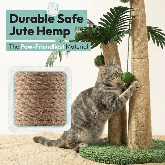 Cat Scratching Post 33 Inch Double Post Support with Hanging Balls, Cat Scratcher for Indoor Kittens, Extra Stable Base, Paw-Friendly Jute Material M