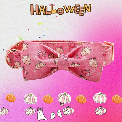 Elegant Little Tail Dog Collar with Bow, Adjustable Halloween Pumpkin Bowtie Pet Gift Collar for Small to Large Dogs