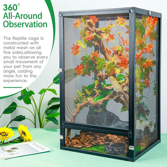 45 Gal Detachable and Foldable Reptile Butterfly Cage Terrarium, 360° Observation, Airflow, Interaction in Gecko Tank for Crested Geckos, Leopard Geckos, Chameleons, Bearded Dragons