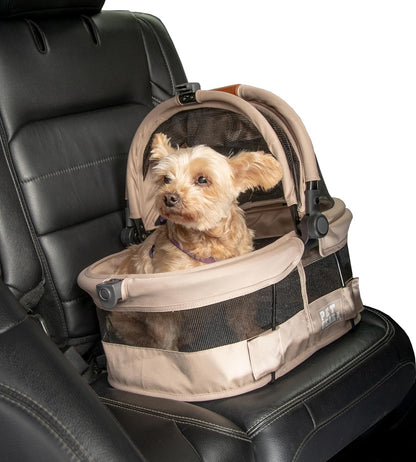Pet Gear No-Zip View 360 Ultra Lite Pet Safety Carrier & Car Seat for Small Dogs & Cats Push Button Entry, 15", Sand,View 360 Ultra Light 15-inch,Sand - Pawvie