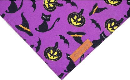 Realeaf Halloween Dog Bandanas 2 Pack, Reversible Orange Pumpkin Pet Scarf for Boy and Girl, Premium Durable Fabric, Holiday Bandana for Small Medium Large and Extra Large Dogs (Large)