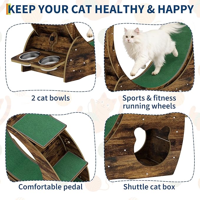 55" Multi-Cat Exercise Wheel with 3-Level Jumper & Scratching Pad - Silent TPE Spinner Activity Center with Rest Area to Prevent Boredom and Obesity in Indoor Cats