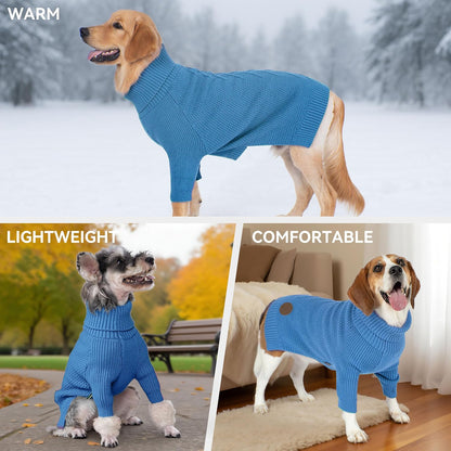 cyeollo Dog Sweaters for Small Dogs Boy, Pullover Turtleneck for Dogs Male, Knitted Doggy Fall Winter Warm Cold Weather Dog Clothes Apparel with Sleeves, Blue L