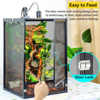 33 Gallon 360° Panoramic Foldable Reptile Terrarium Kit: Crested Gecko Tank and Reptile Cage for Superior Ventilation, Easy Feeding, Sturdiness, and Simple Assembly (Black, 26"x17"x17")