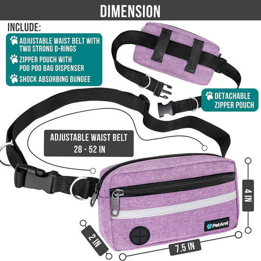 PetAmi Hands Free Dog Leash, Dog Running Leash Belt for Walking Jogging, Dog Waist Zipper Pouch Fanny Pack with Poop Bag Dispenser, Dual Padded Handle Bungee Leash for Small Medium Large Dogs, Double