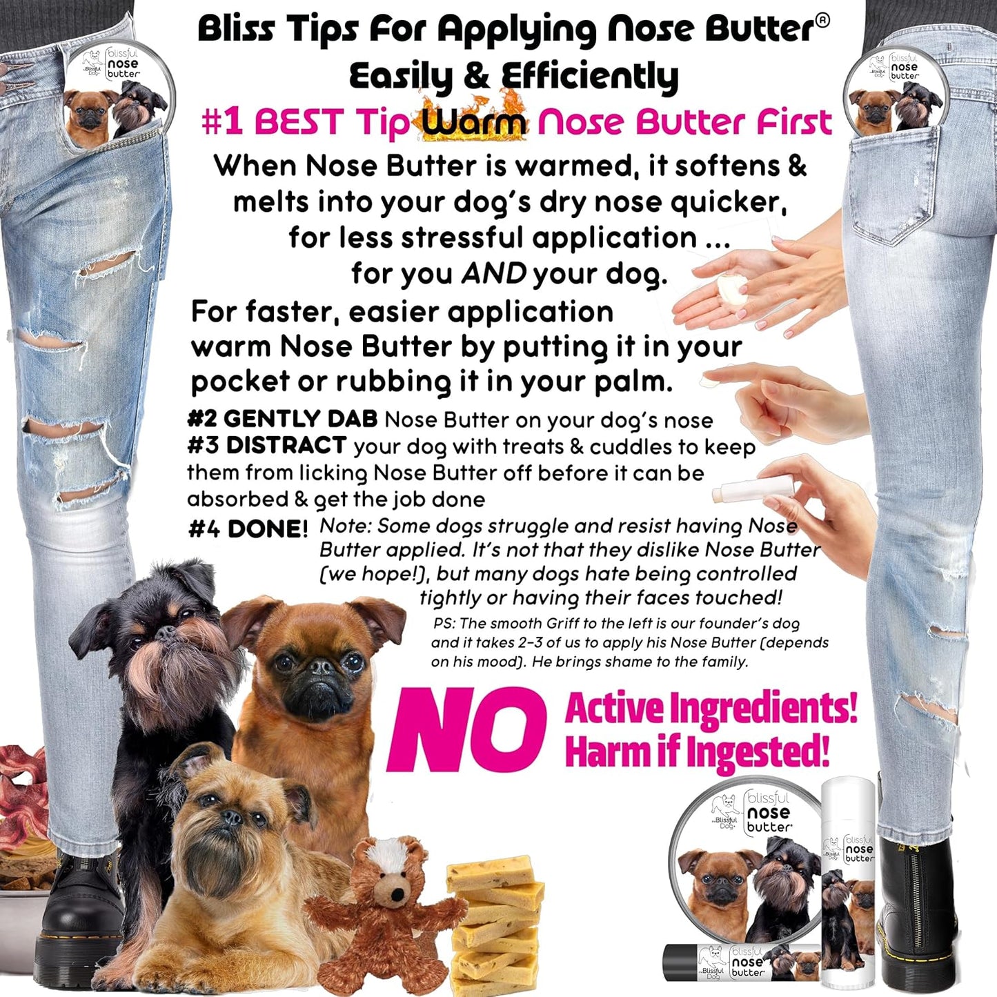 The Blissful Dog Brussels Griffon Nose Butter for Dry, Cracked Skin, Lick-Safe Dog Nose Balm with Moisturizing Shea Butter, Almond, Olive, and Essential Oils, Pet Supplies, Uncented, 2 oz.