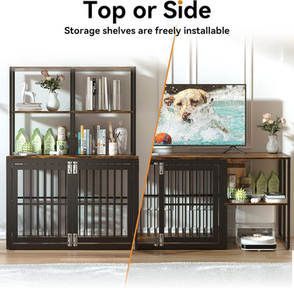 Dociote Heavy Duty Dog Crate Furniture with Storage Shelves，Large Dog Kennel Indoor End Table 39 Inch,Brown