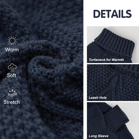 cyeollo 2XL Dog Sweater, Warm Stretchy Sweaters for Large Dogs Boy, Pullover Knitted Thermal Winter Big Dog Clothes with Sleeves, Turtleneck Pet Beagle Border Collie Apparel, Navy XXL