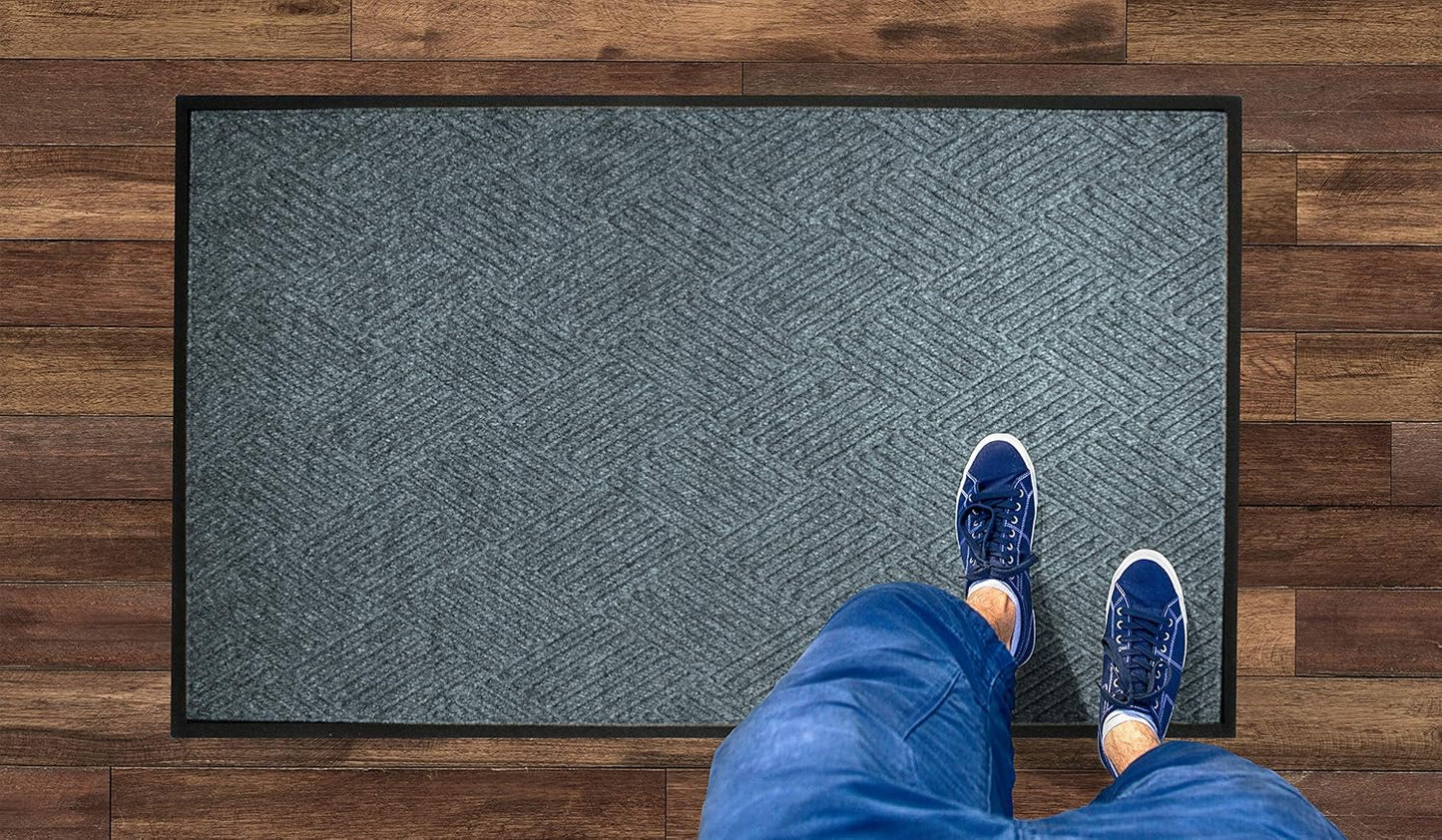 WaterHog Diamond | Commercial-Grade Entrance Mat with Rubber Border – Indoor/Outdoor, Quick Drying, Stain Resistant Door Mat (Bluestone, 6' x 12')