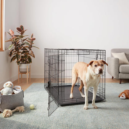 Amazon Basics Durable, Foldable Metal Wire Dog Crate with Tray, Double Door, 48 x 30 x 32.5 in, Black