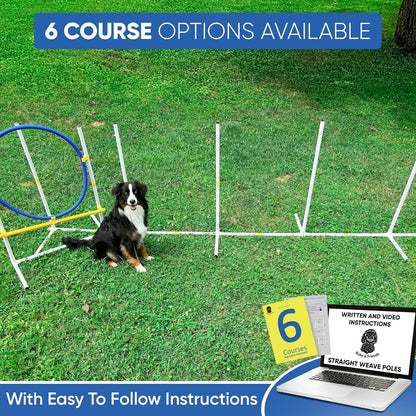 Ruby & Friends Dog Agility Equipment: Create 6 Sturdy Obstacle Courses with Our Dog Agility Course Backyard Set, Including Weave Poles, Ring Jumps and Hurdles with This Obstacle Course for Dogs