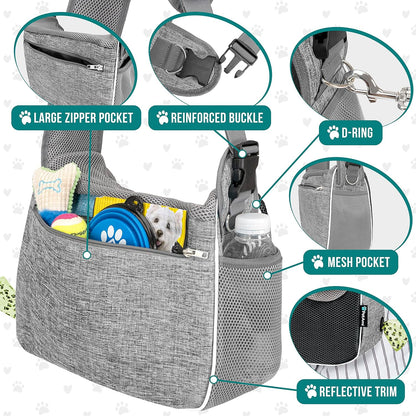 PetAmi Small Dog Sling Carrier, Soft-Sided Crossbody Puppy Carrying Purse Bag, Adjustable Sling Pet Pouch to Wear Medium Dog Cat Travel, Dog Bag for Traveling, Poop Bag Dispenser, Max 10 lbs, Gray