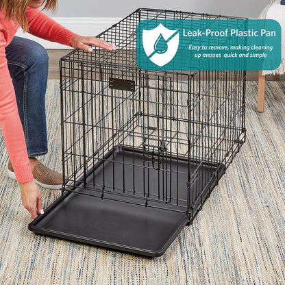 MidWest Homes for Pets 42-Inch Two-Door iCrate Folding Dog Crate with Divider Panel, Leak-Proof Tray & Secure Latches – Metal Wire Kennel for Large Breeds – Portable, Durable & Easy to Assemble