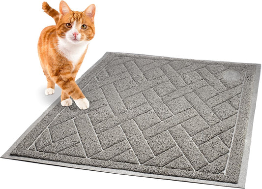 Pawkin Cat Litter Mat, Patented Design with Litter Lock Mesh, Extra Large, Durable, Easy to Clean, Soft, Fits Under Litter Box, Litter Free Floors, Gray