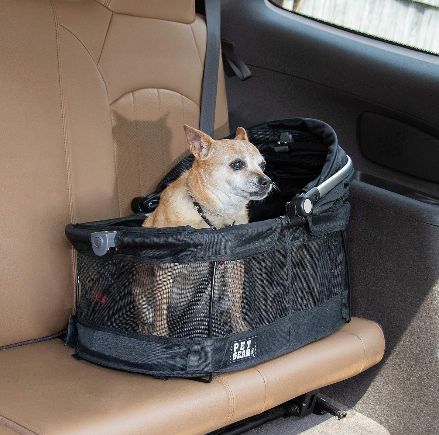 Pet Gear No-Zip View 360 Pet Safety Carrier & Car Seat for Small Dogs & Cats Push Button Entry,Available in 7 Colors,View 360 20-inch,Black - Pawvie