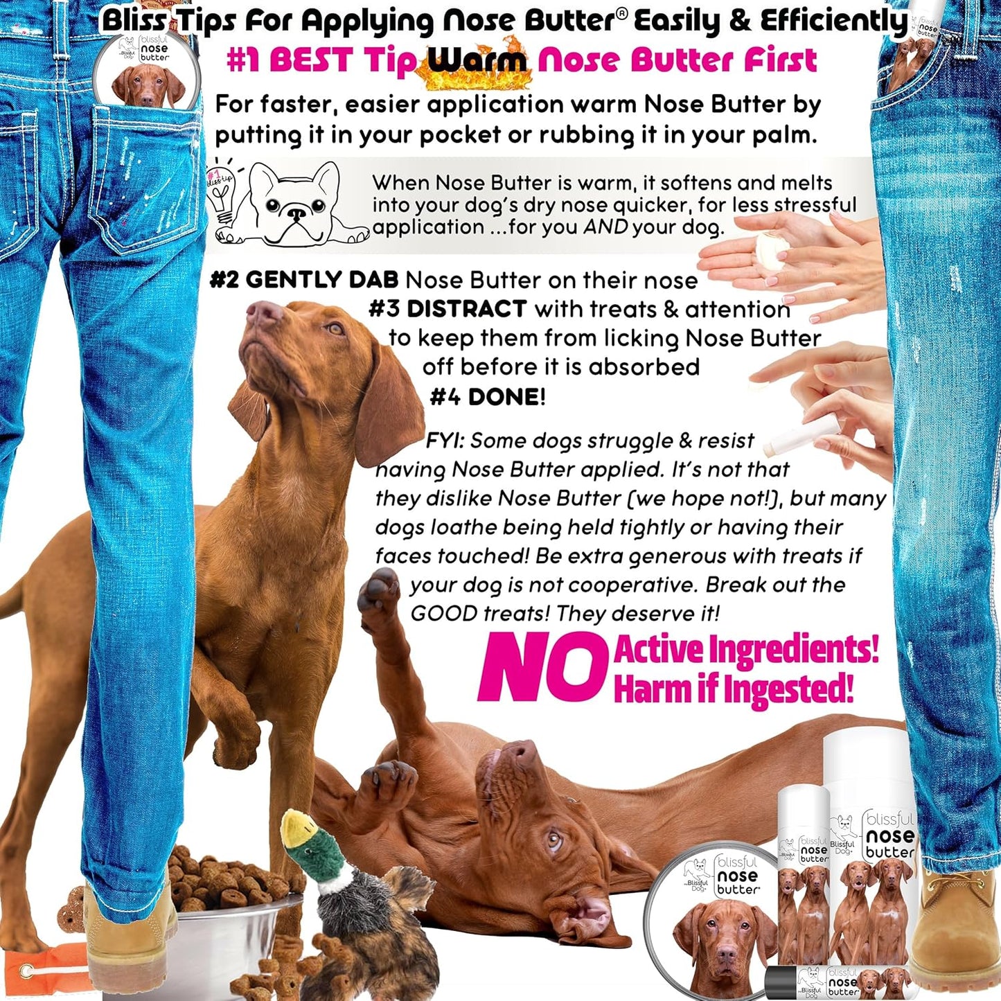 The Blissful Dog Vizsla Nose Butter for Dry, Cracked Skin, Lick-Safe Dog Nose Balm with Moisturizing Shea Butter, Almond, Olive, and Essential Oils, Pet Supplies, Uncented, 2 oz.