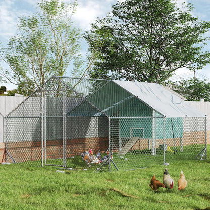 4ever2buy Large Metal Chicken Coop with Run Walk-in Poultry Cage Chicken Runs House Pen Cage Spire Roofed Chicken Coops with Anti-Ultraviolet Cover for Outdoor Yard Farm Use 9.8’L x 13.1’W x 6.4’H